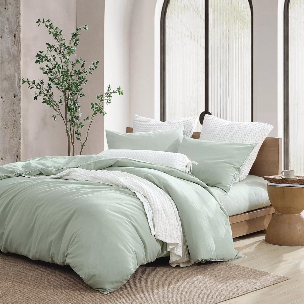 Washed Linen Plain Bedding by DKNY Pure in Sage Green